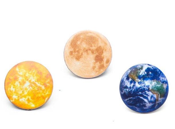 Sun Moon Earth Pins - Set of 3