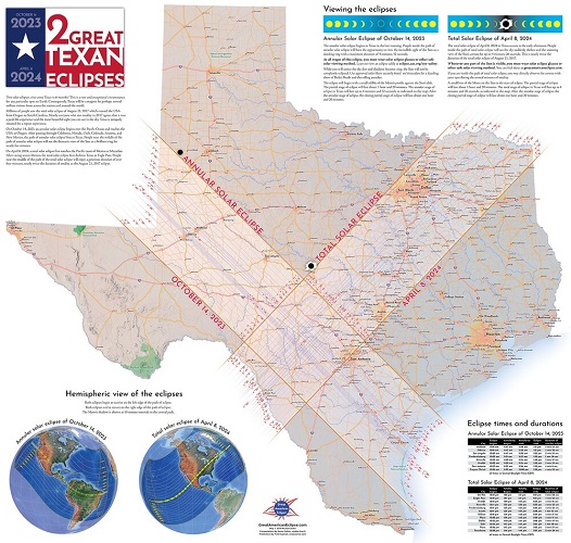 Texas 2023 Annular and 2024 Total Eclipse Map 27x29