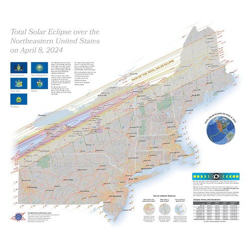 Total Solar Eclipse April 8 2024 - Northeast Regional Map 28x24