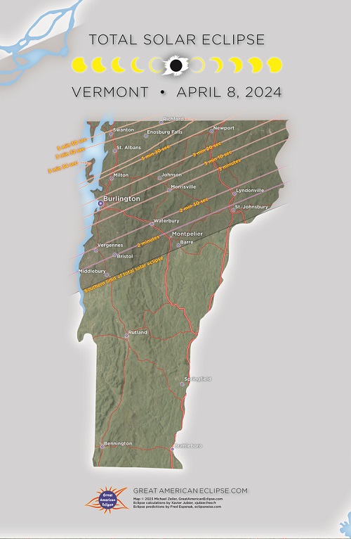 Vermont 2024 Eclipse State Map