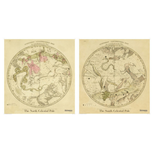 Antique Star Chart Set - North and South Celestial Poles