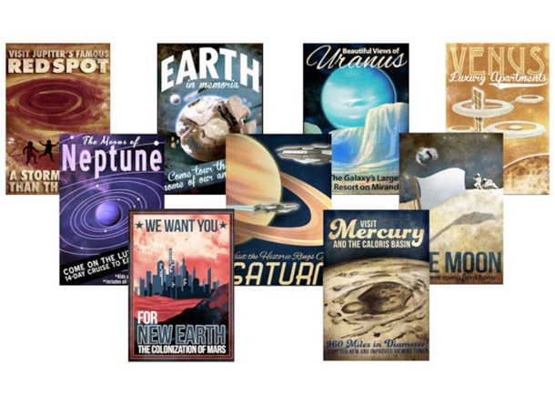 Futuristic Retro Space Posters - Set of 9