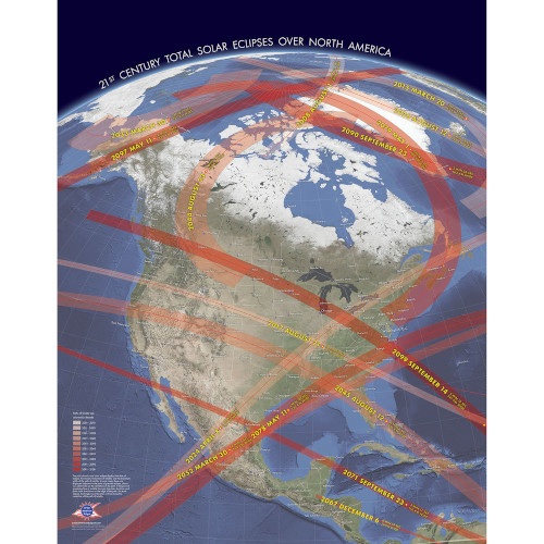 21st Century Total Solar Eclipses Over North America Poster 22x28